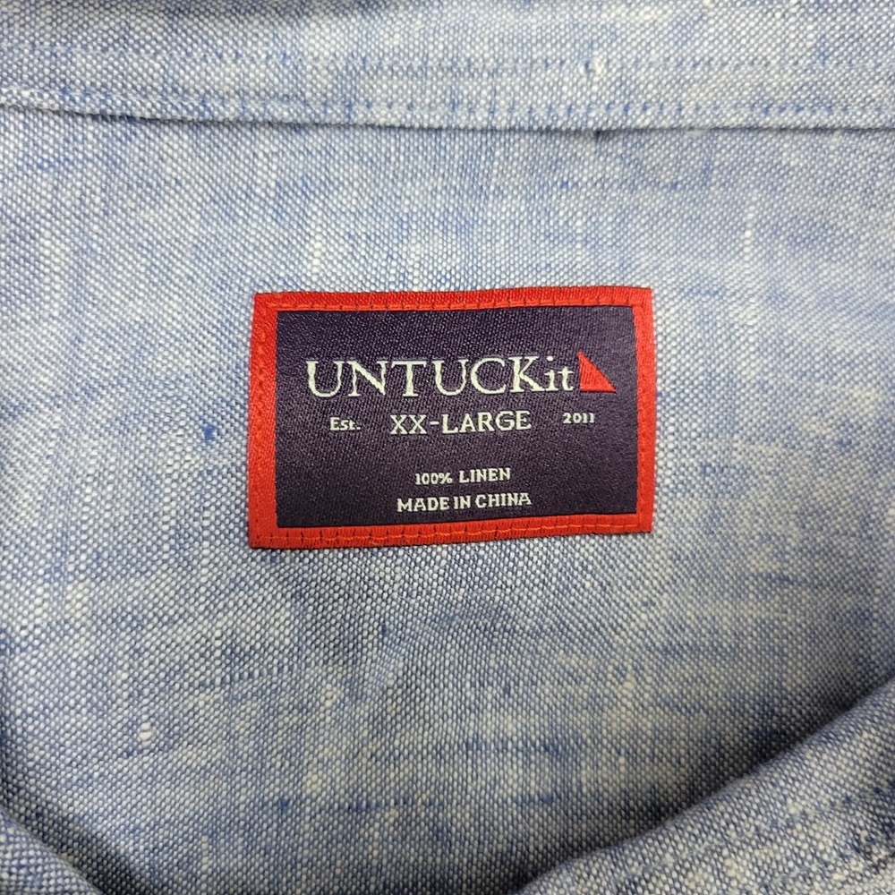 Untuckit Mens 2XL Blue Button Up Short Sleeve 100% Linen - Picture 4 of 6